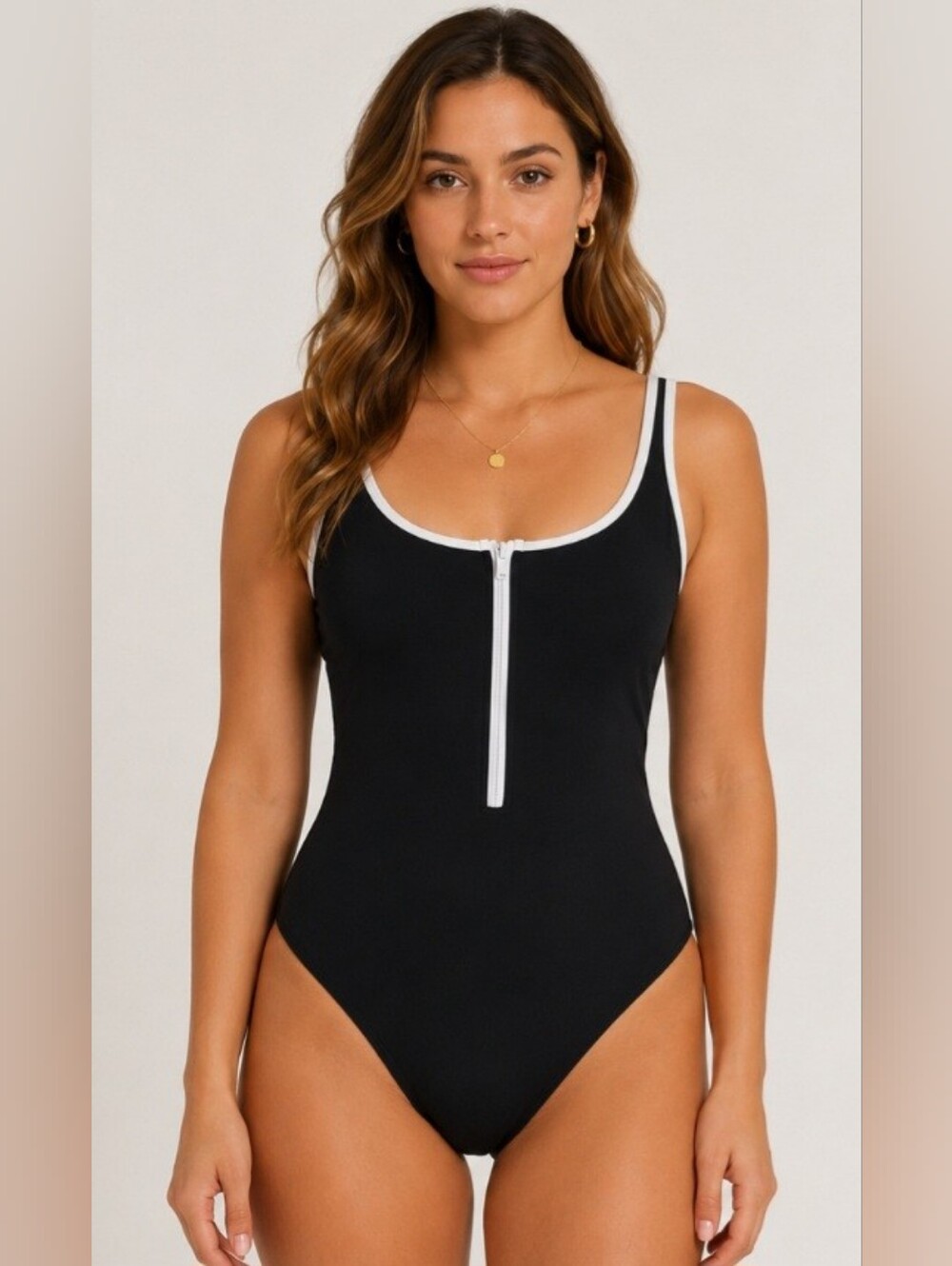 Old Navy Sz Medium One Piece Swim Suit Bathing Suit Stretch Zip Up